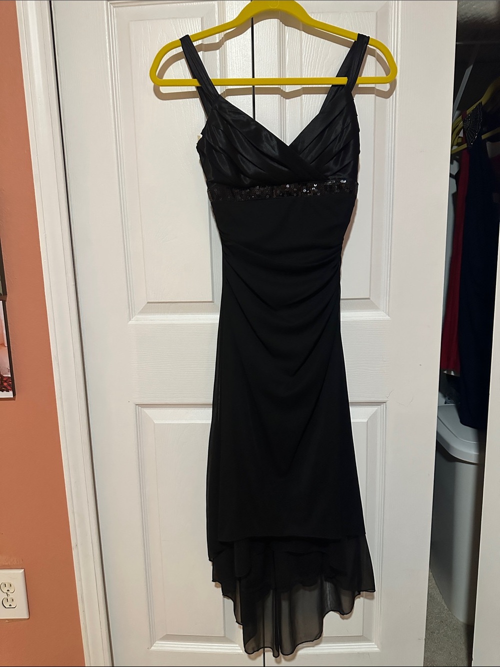Ruby Rox Black High-Low Evening Dress with Sequin Waist